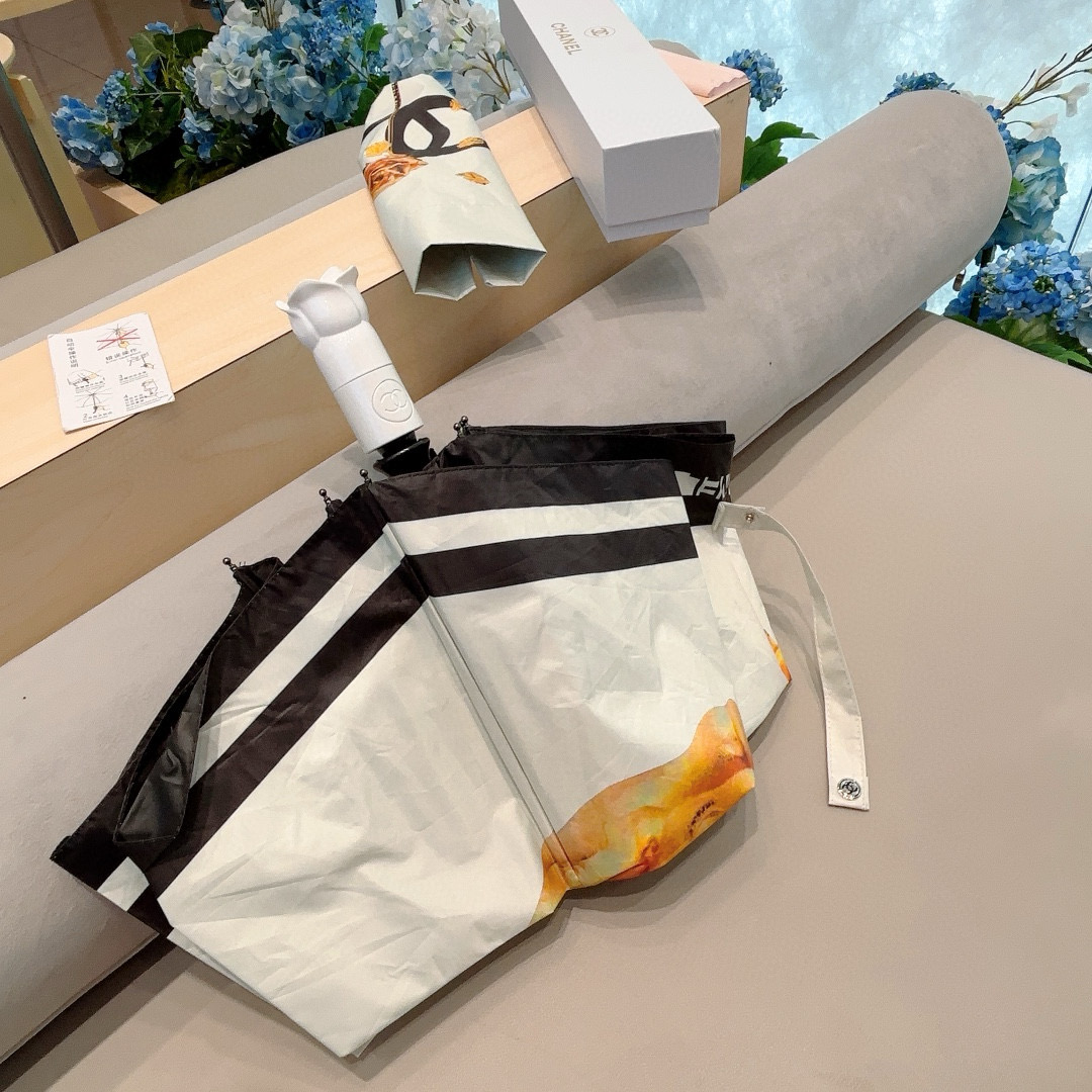   CHANEL（香奈儿） 新款玫瑰花头柄金枝 三折自动折叠晴雨伞 选用台湾进口UV防紫外线伞布 原单代