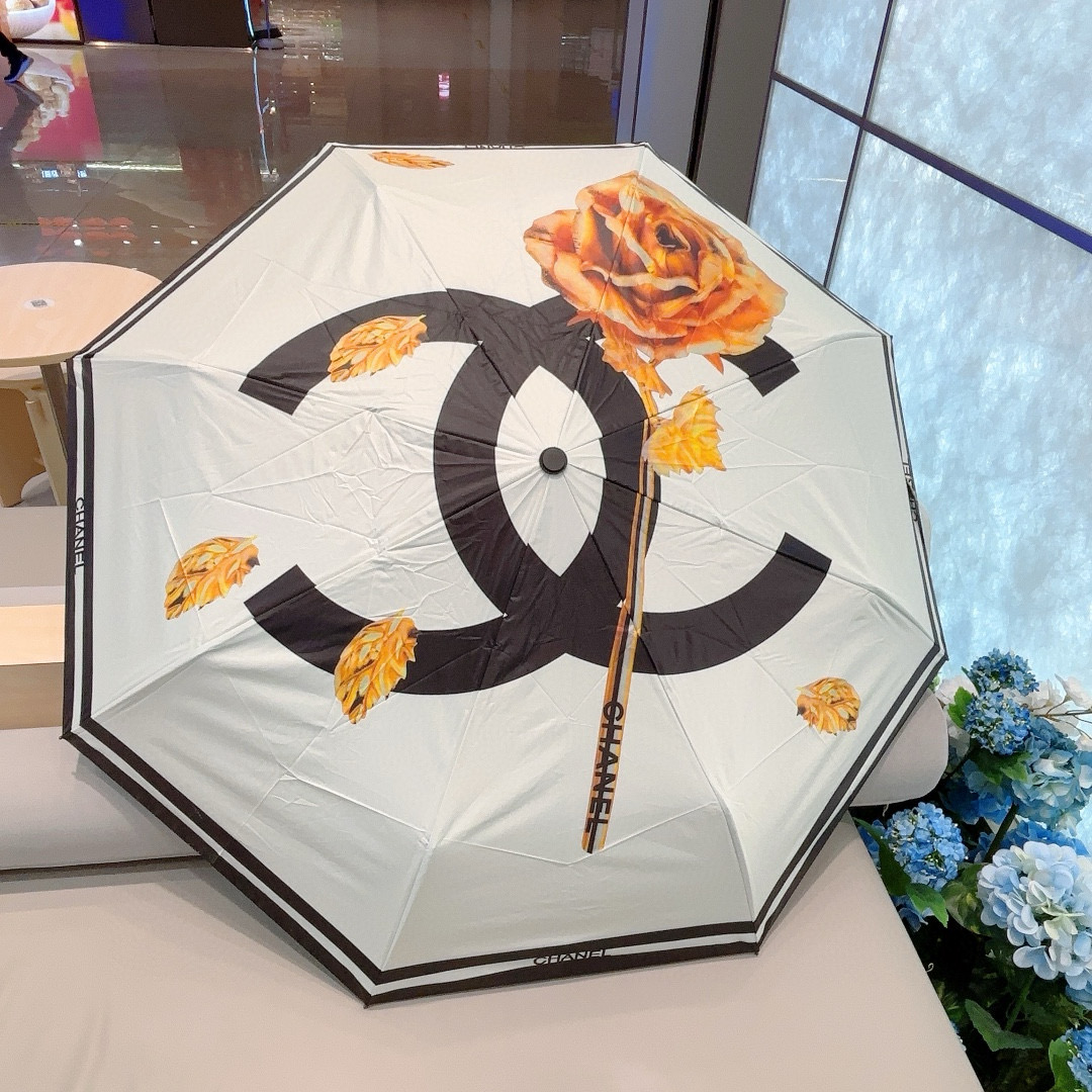   CHANEL（香奈儿） 新款玫瑰花头柄金枝 三折自动折叠晴雨伞 选用台湾进口UV防紫外线伞布 原单代