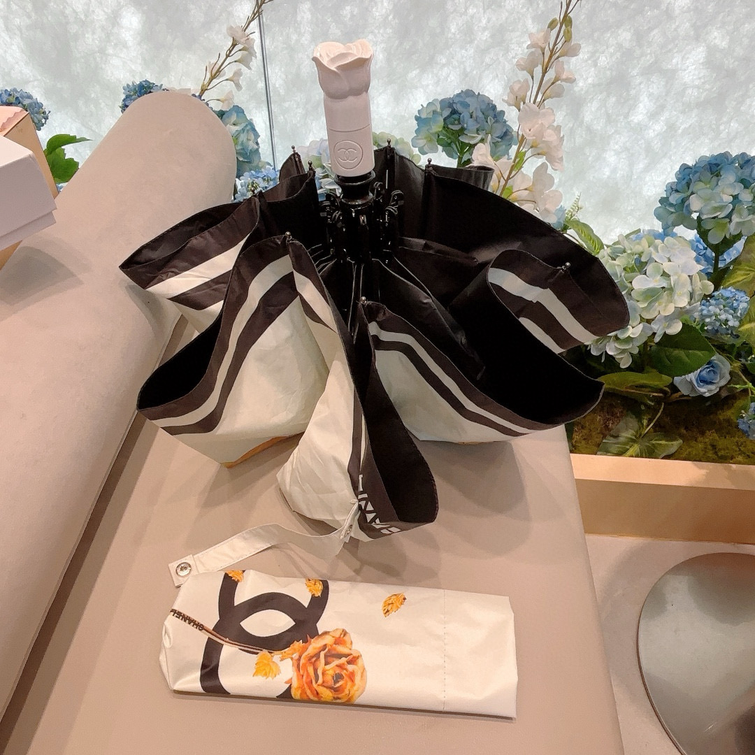   CHANEL（香奈儿） 新款玫瑰花头柄金枝 三折自动折叠晴雨伞 选用台湾进口UV防紫外线伞布 原单代