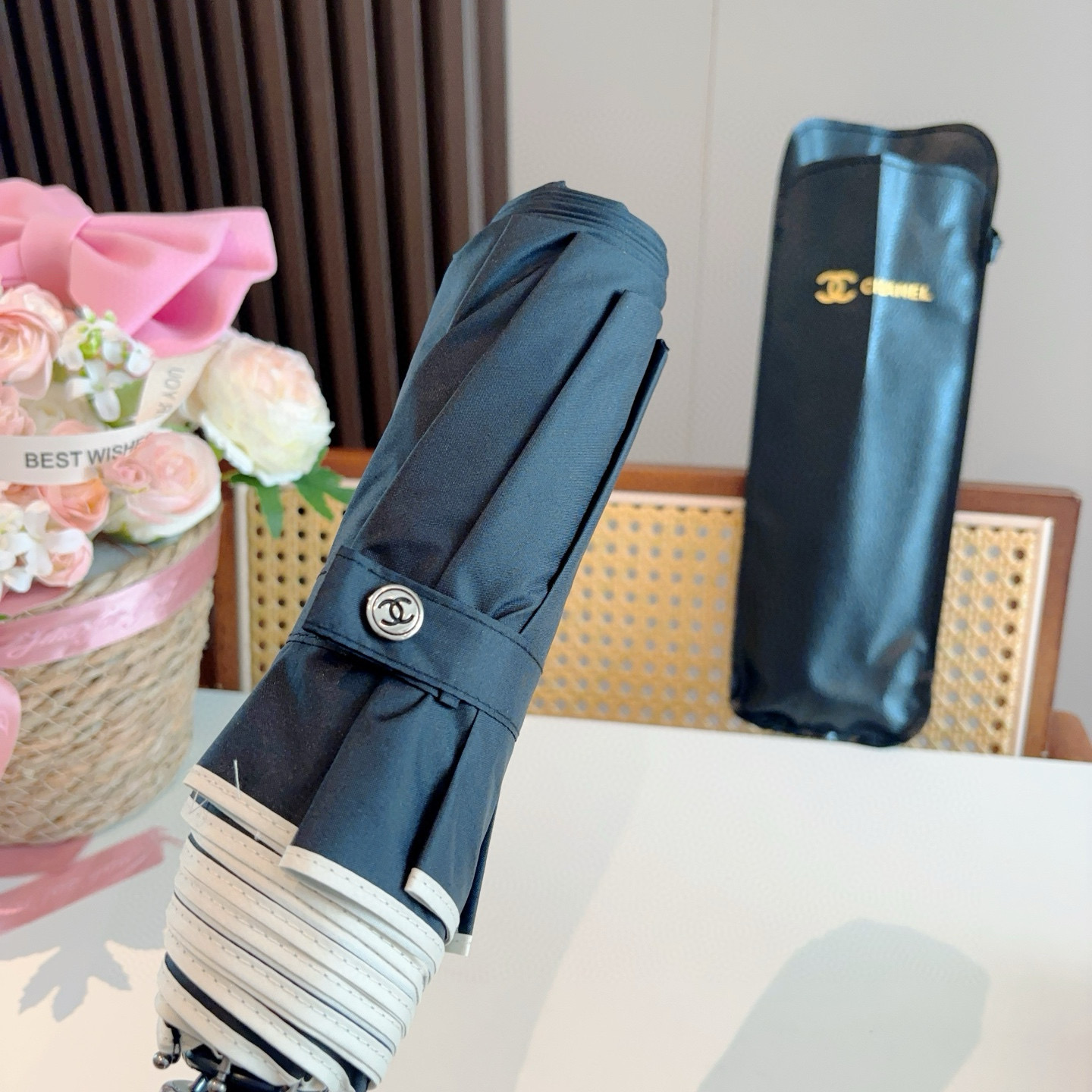  CHANEL（香奈儿）三折自动折叠晴雨伞 选用台湾进口UV防紫外线伞布 原单代工级品质  