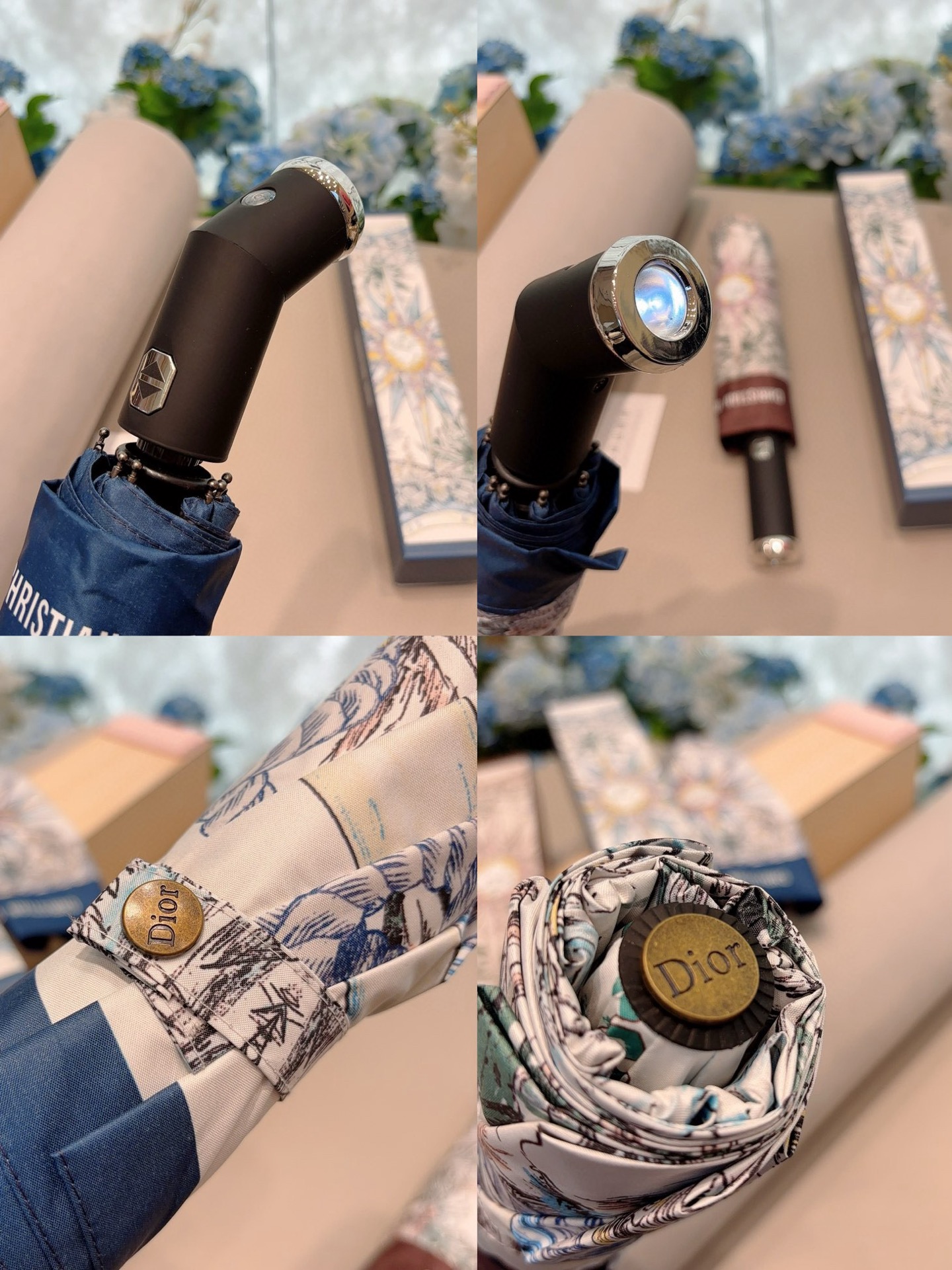  DIOR（迪奥）新款 带灯光 三折自动折叠晴雨伞  时尚原单代工品质 细节精致 看得见的品质 打破一成