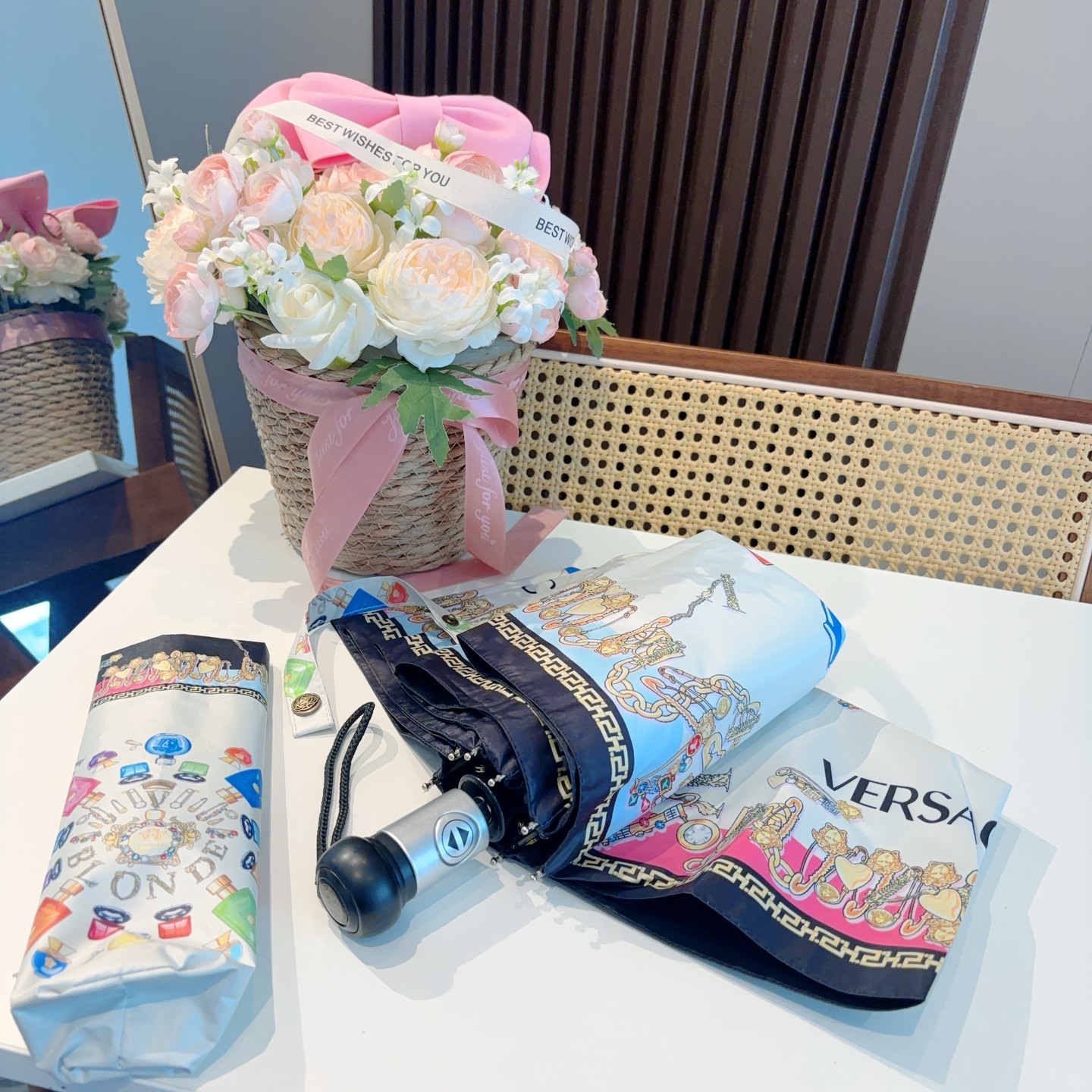  范思哲（VERSACE）新款 三折自动折叠晴雨伞 年度最新火爆单品  原单代工级品质 第一代210T碰