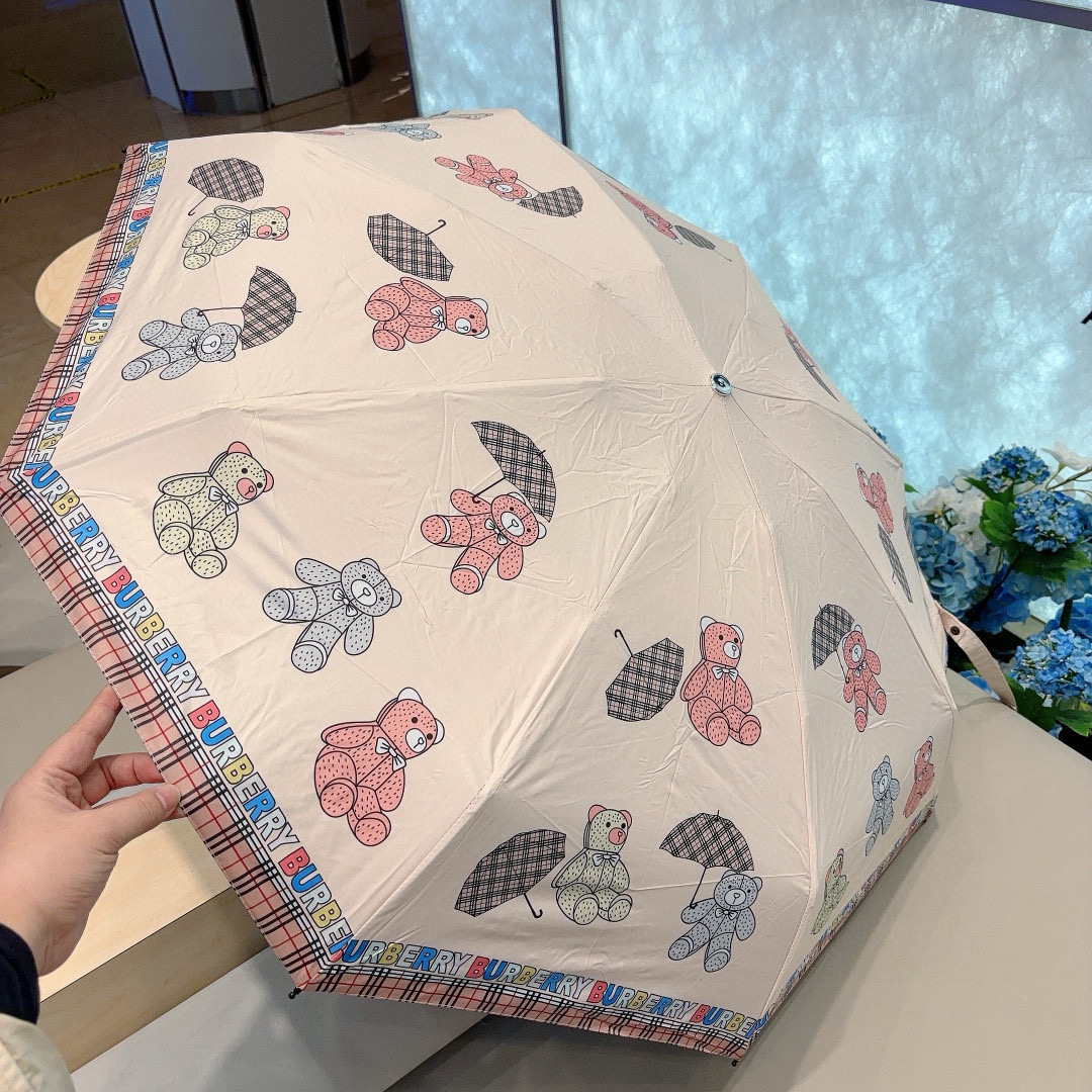  BURBERRY（巴宝莉）水晶柄 五折手动折叠晴雨伞 选用台湾进口UV防紫外线伞布 原单代工级品质  