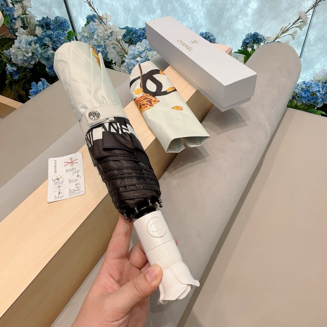   CHANEL（香奈儿） 新款玫瑰花头柄三折自动折叠晴雨伞 选用台湾进口UV防紫外线伞布 原单代工级品