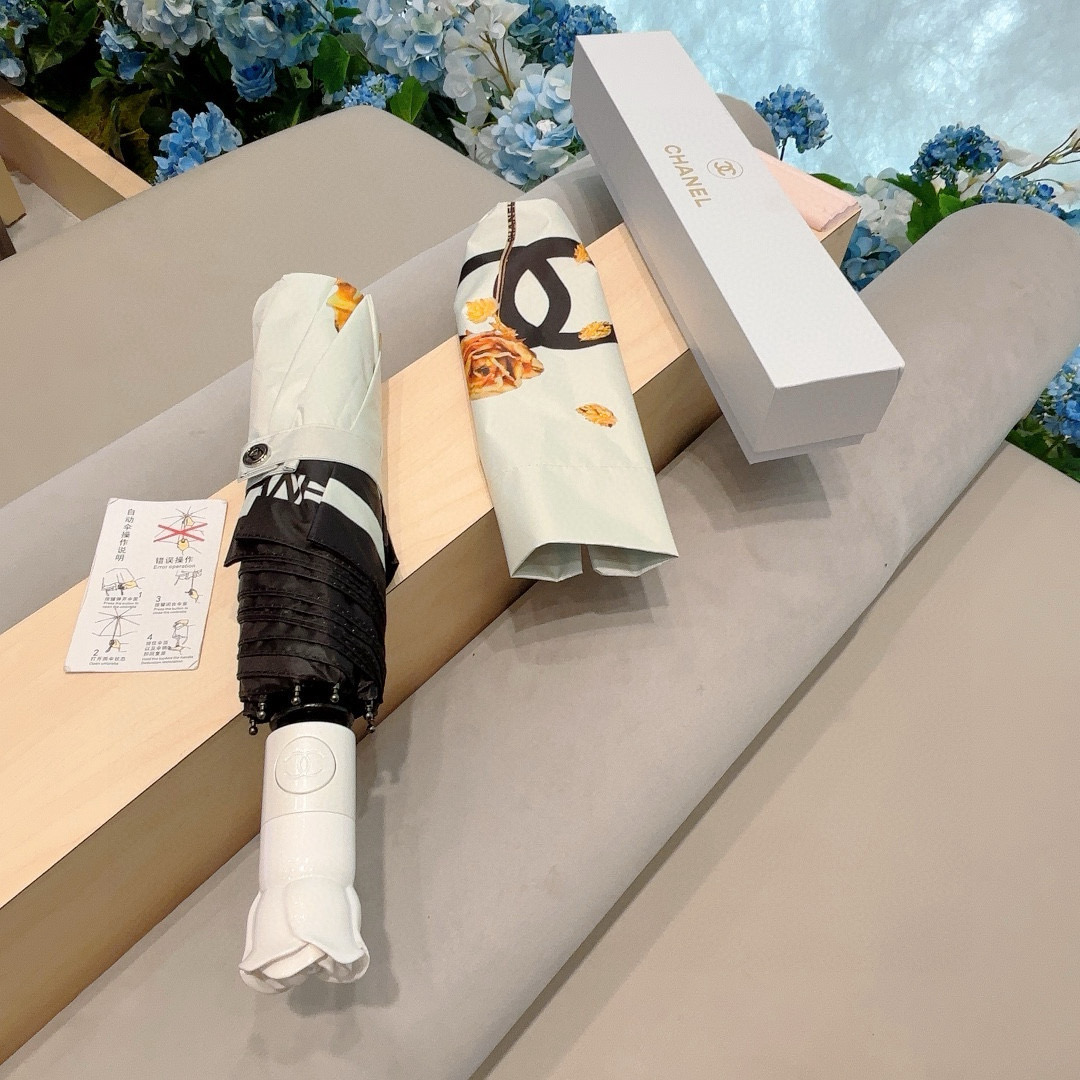   CHANEL（香奈儿） 新款玫瑰花头柄三折自动折叠晴雨伞 选用台湾进口UV防紫外线伞布 原单代工级品
