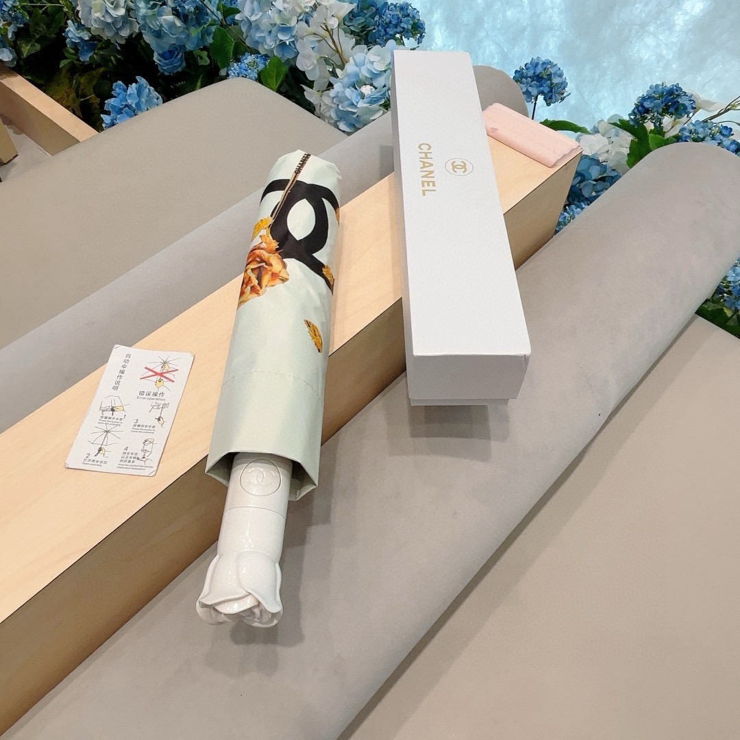   CHANEL（香奈儿） 新款玫瑰花头柄三折自动折叠晴雨伞 选用台湾进口UV防紫外线伞布 原单代工级品