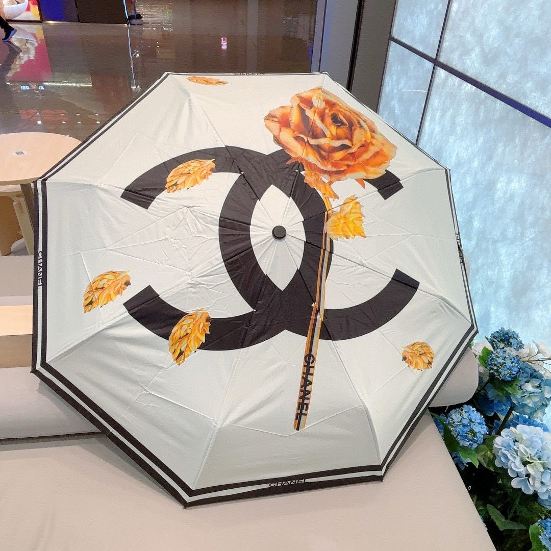   CHANEL（香奈儿） 新款玫瑰花头柄三折自动折叠晴雨伞 选用台湾进口UV防紫外线伞布 原单代工级品