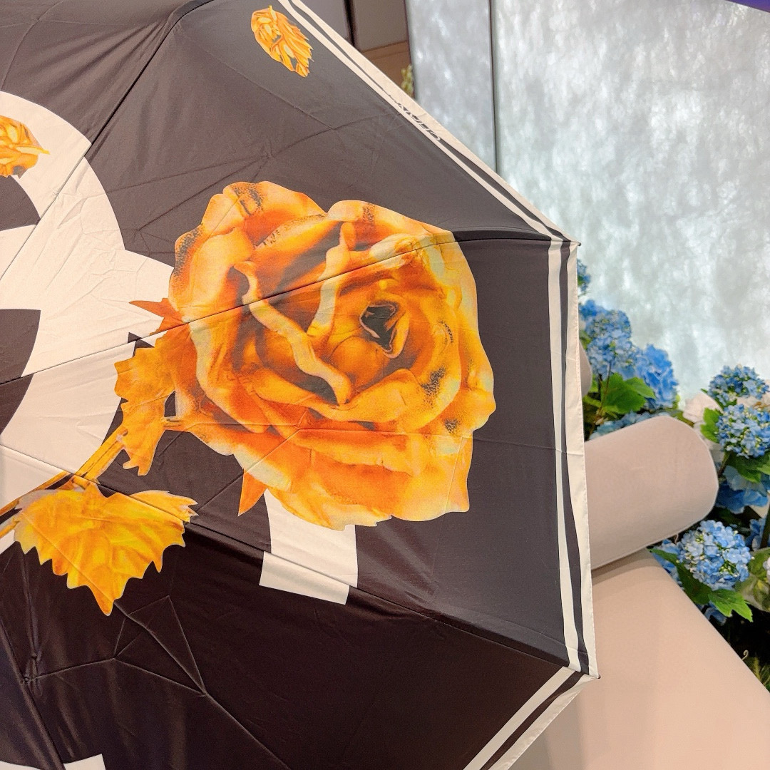   CHANEL（香奈儿） 新款玫瑰花头柄三折自动折叠晴雨伞 选用台湾进口UV防紫外线伞布 原单代工级品
