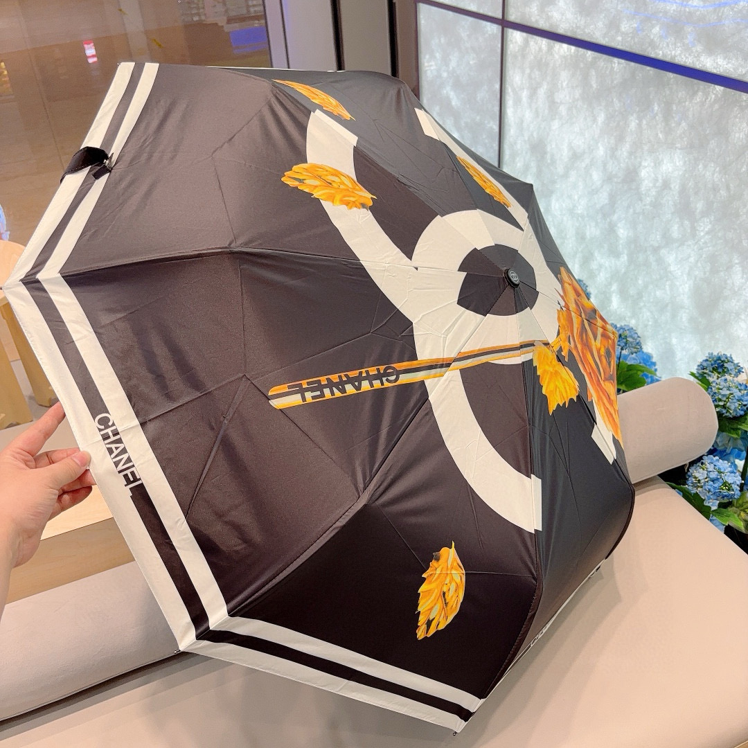   CHANEL（香奈儿） 新款玫瑰花头柄三折自动折叠晴雨伞 选用台湾进口UV防紫外线伞布 原单代工级品
