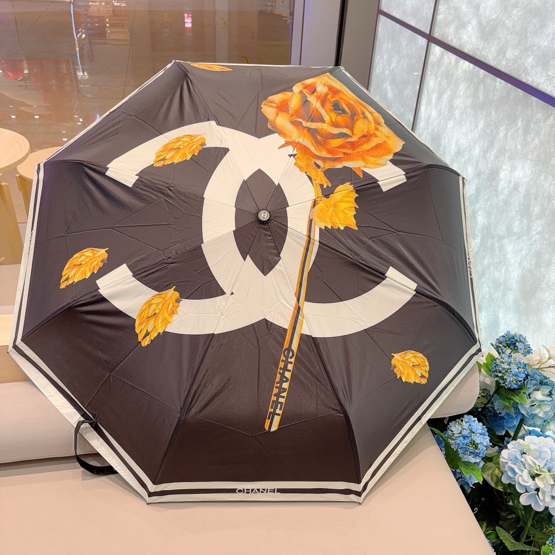  CHANEL（香奈儿） 新款玫瑰花头柄三折自动折叠晴雨伞 选用台湾进口UV防紫外线伞布 原单代工级品