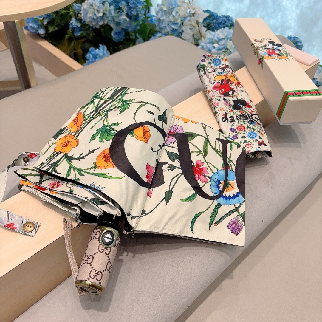   GUCCI（古奇）米奇 三折自动折叠晴雨伞  晴天遮阳 雨天遮雨 原单代工品质 带防紫外线涂层 长度