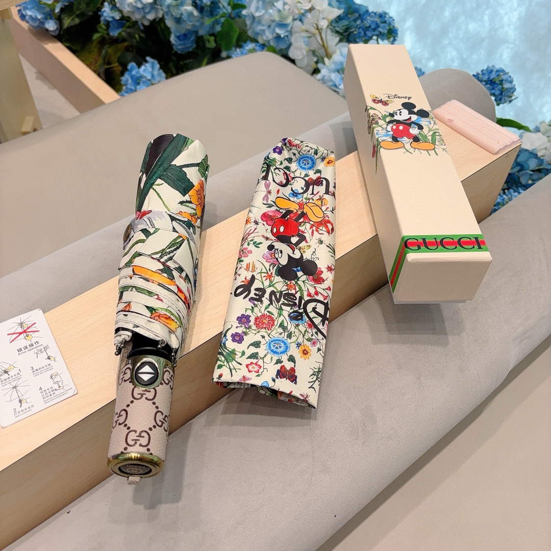   GUCCI（古奇）米奇 三折自动折叠晴雨伞  晴天遮阳 雨天遮雨 原单代工品质 带防紫外线涂层 长度