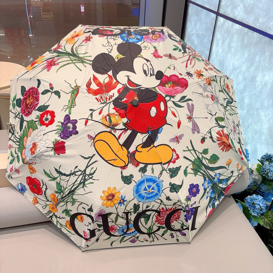   GUCCI（古奇）米奇 三折自动折叠晴雨伞  晴天遮阳 雨天遮雨 原单代工品质 带防紫外线涂层 长度