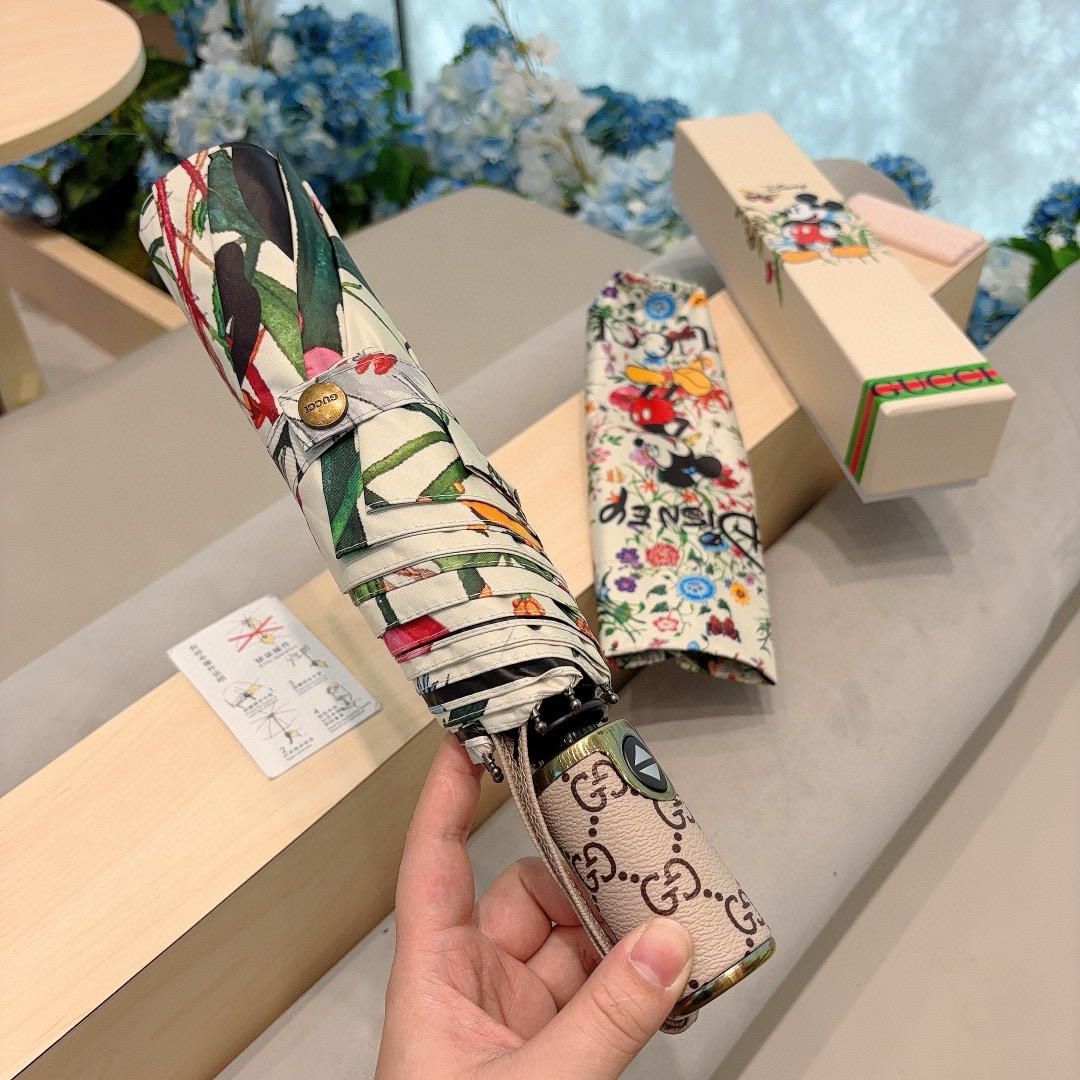   GUCCI（古奇）米奇 三折自动折叠晴雨伞  晴天遮阳 雨天遮雨 原单代工品质 带防紫外线涂层 长度