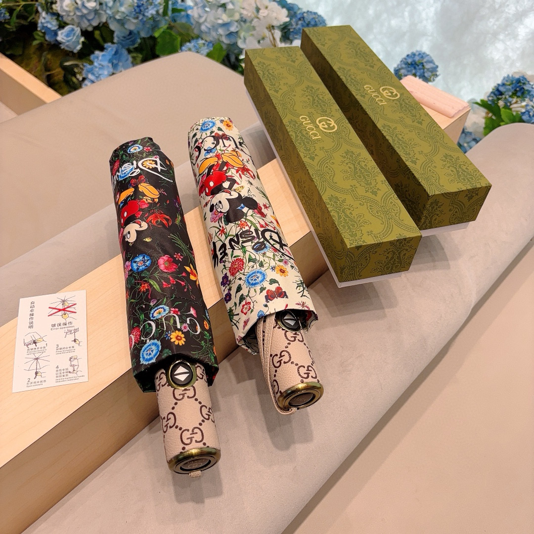   GUCCI（古奇）米奇 三折自动折叠晴雨伞  晴天遮阳 雨天遮雨 原单代工品质 带防紫外线涂层 长度