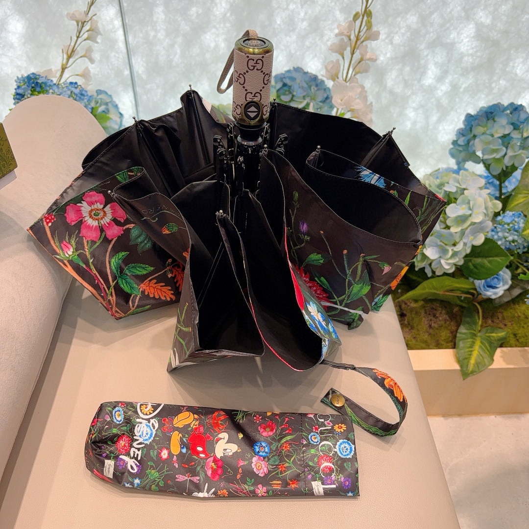   GUCCI（古奇）米奇 三折自动折叠晴雨伞  晴天遮阳 雨天遮雨 原单代工品质 带防紫外线涂层 长度