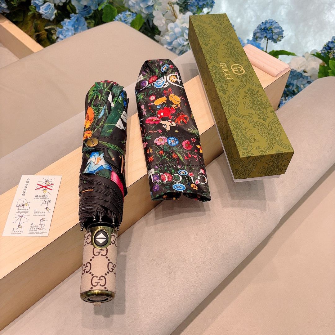   GUCCI（古奇）米奇 三折自动折叠晴雨伞  晴天遮阳 雨天遮雨 原单代工品质 带防紫外线涂层 长度