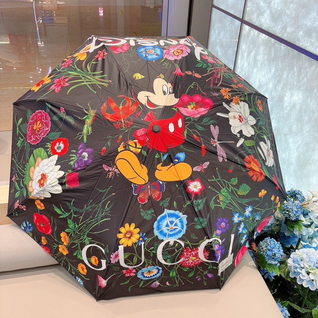   GUCCI（古奇）米奇 三折自动折叠晴雨伞  晴天遮阳 雨天遮雨 原单代工品质 带防紫外线涂层 长度
