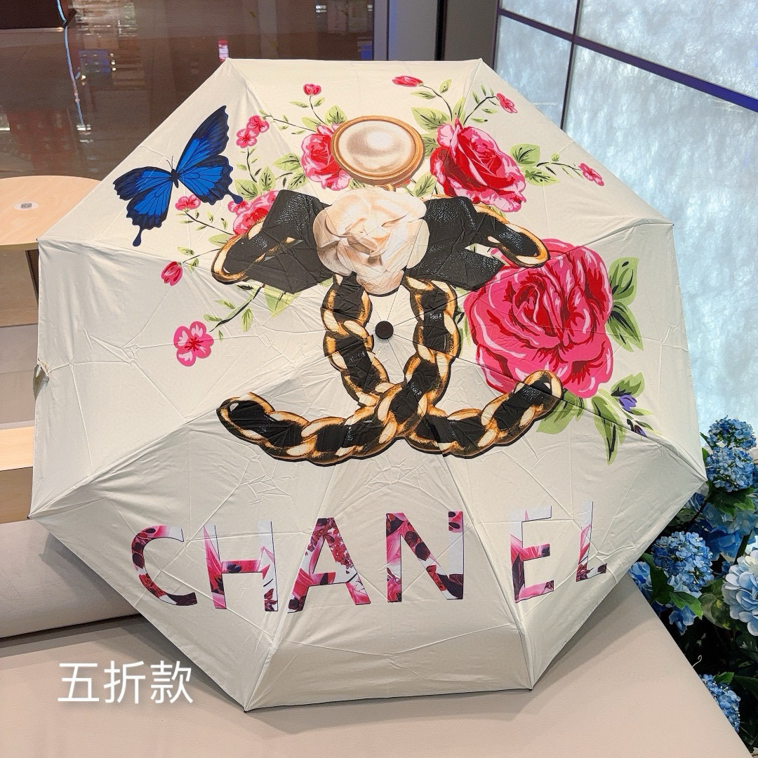  CHANEL（香奈儿）五折手动折叠晴雨伞 选用台湾进口UV防紫外线伞布 原单代工级品质  🌹