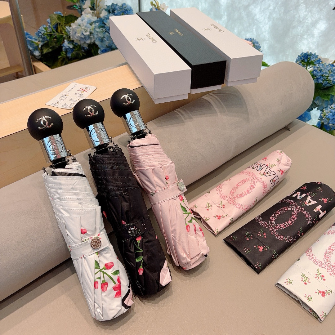  CHANEL（香奈儿）三折自动折叠晴雨伞 选用台湾进口UV防紫外线伞布 原单代工级品质 3色