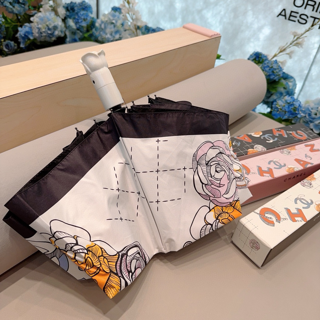 CHANEL（香奈儿） 玫瑰花头手柄 三折自动折叠晴雨伞 阻隔99%直射伞面的紫外线 杜绝夏季晒伤 清爽