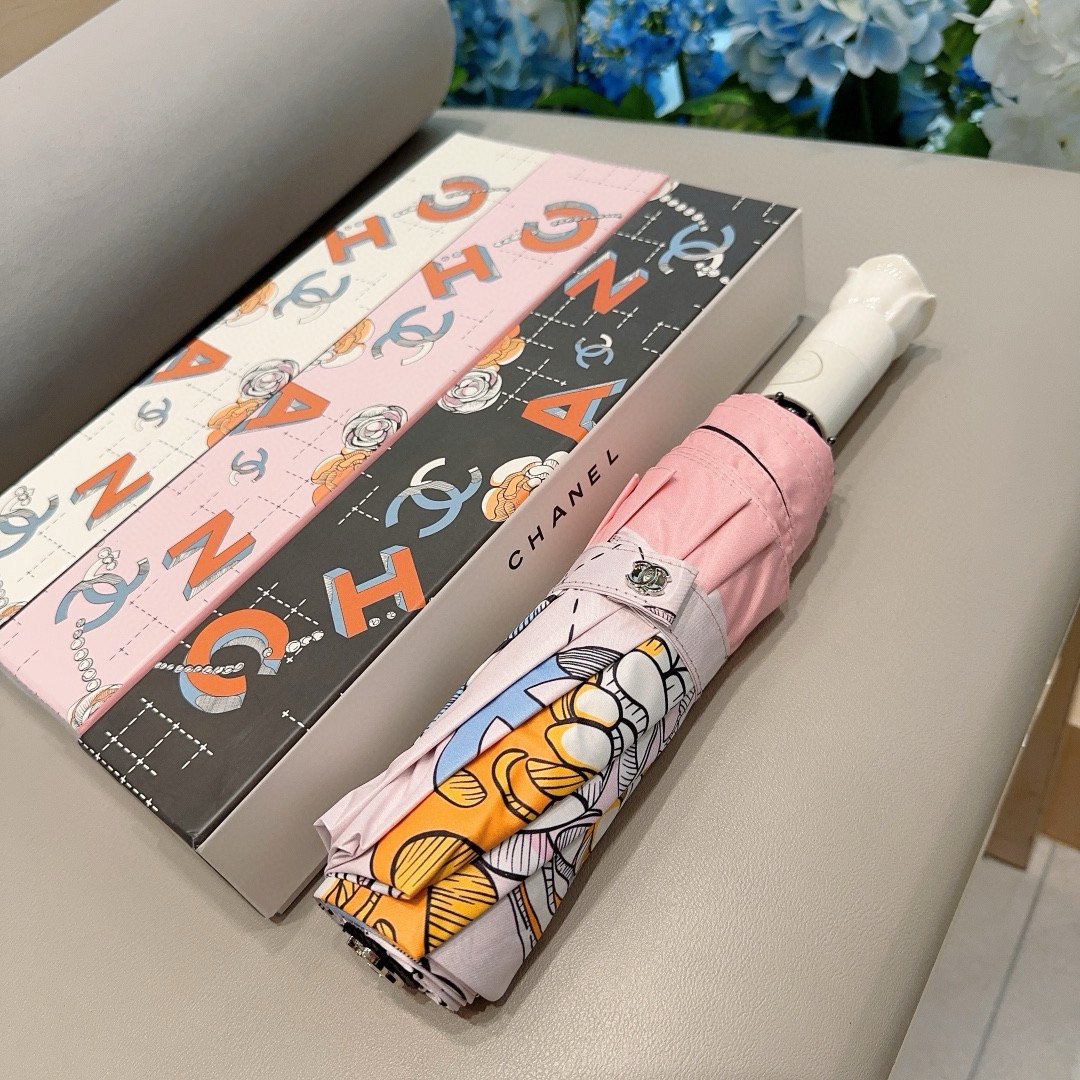 CHANEL（香奈儿） 玫瑰花头手柄 三折自动折叠晴雨伞 阻隔99%直射伞面的紫外线 杜绝夏季晒伤 清爽