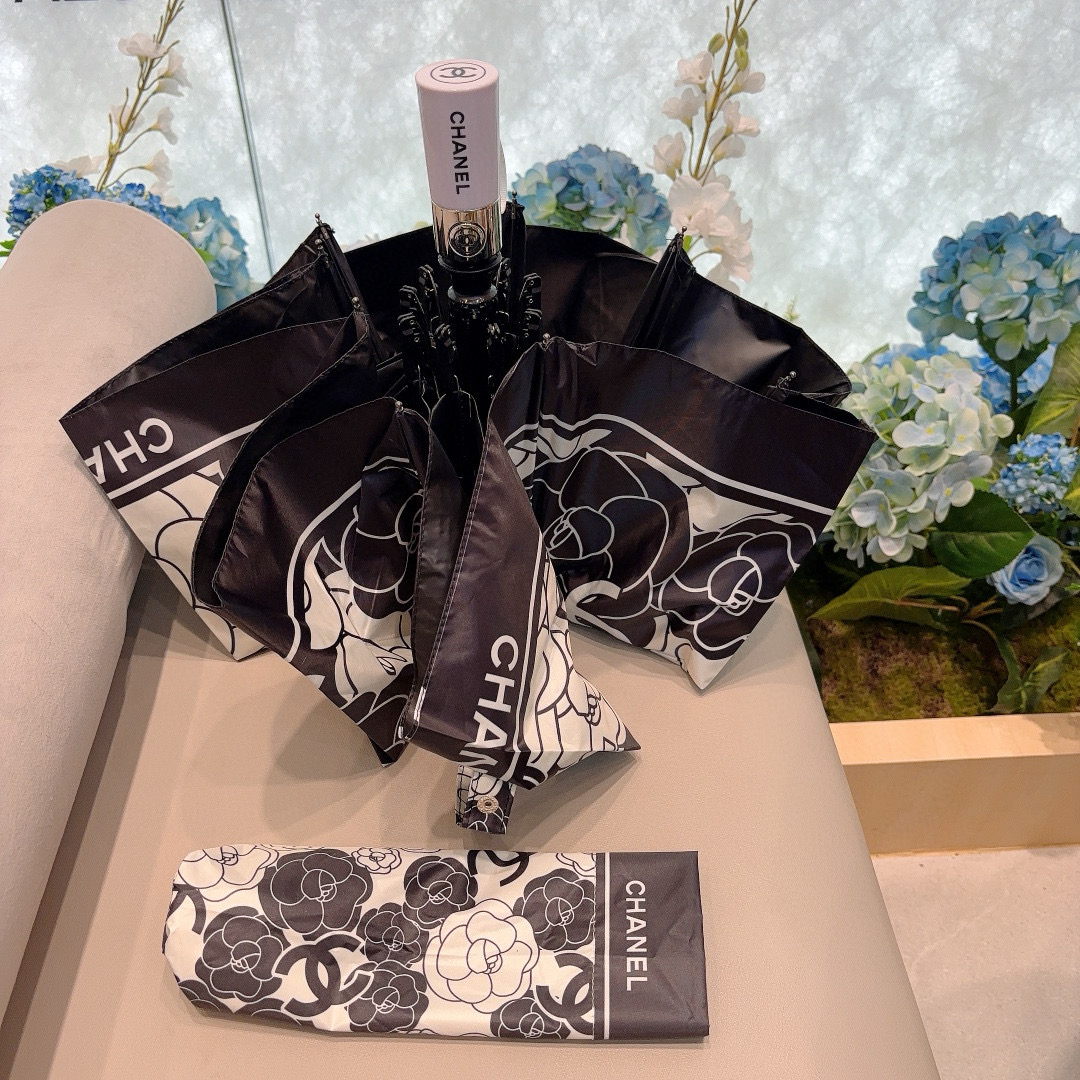 CHANEL（香奈儿）茶花 三折自动折叠晴雨伞 做工精细 气质 时尚 炒鸡好看！防紫外线 人手必备 ！2