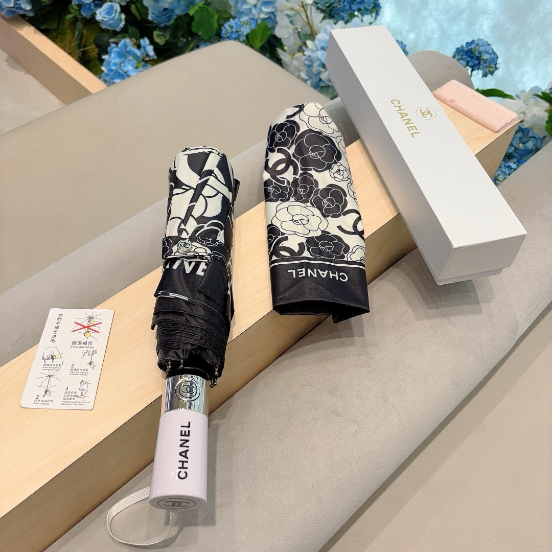 CHANEL（香奈儿）茶花 三折自动折叠晴雨伞 做工精细 气质 时尚 炒鸡好看！防紫外线 人手必备 ！2
