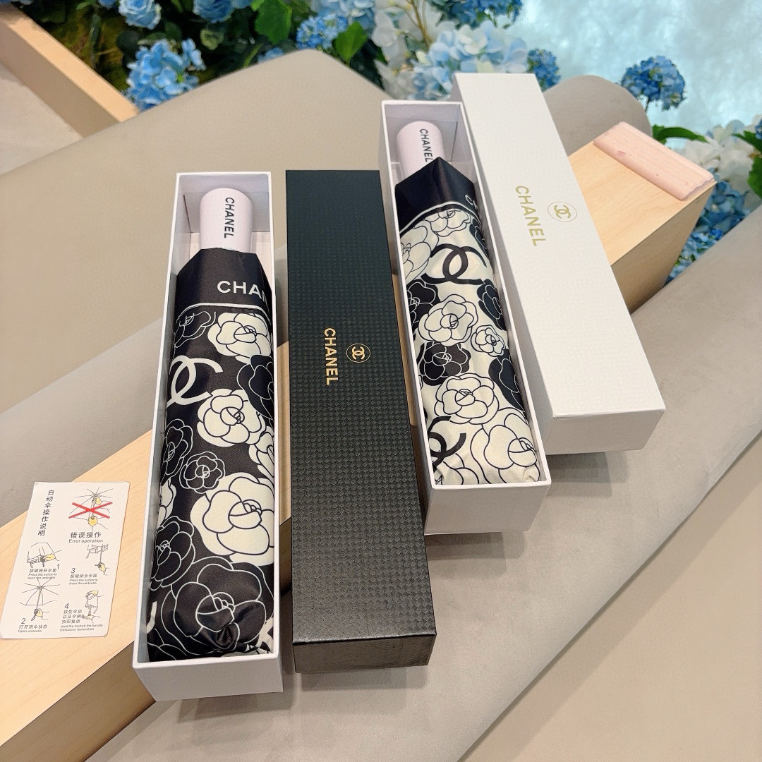CHANEL（香奈儿）茶花 三折自动折叠晴雨伞 做工精细 气质 时尚 炒鸡好看！防紫外线 人手必备 ！2