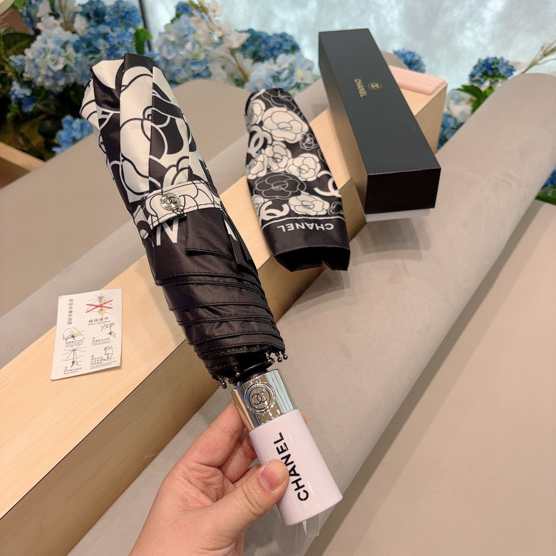 CHANEL（香奈儿）茶花 三折自动折叠晴雨伞 做工精细 气质 时尚 炒鸡好看！防紫外线 人手必备 ！2