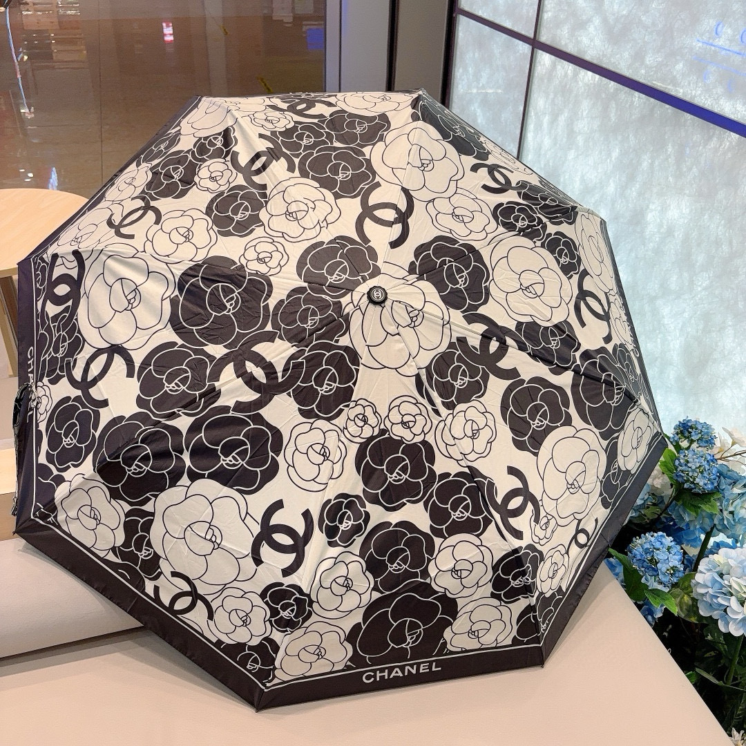 CHANEL（香奈儿）茶花 三折自动折叠晴雨伞 做工精细 气质 时尚 炒鸡好看！防紫外线 人手必备 ！2