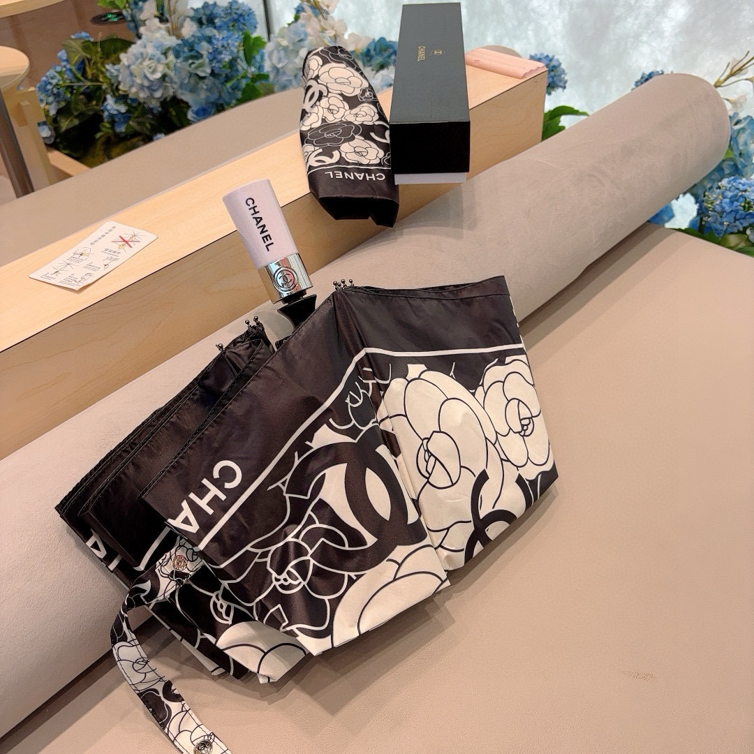 CHANEL（香奈儿）茶花 三折自动折叠晴雨伞 做工精细 气质 时尚 炒鸡好看！防紫外线 人手必备 ！2