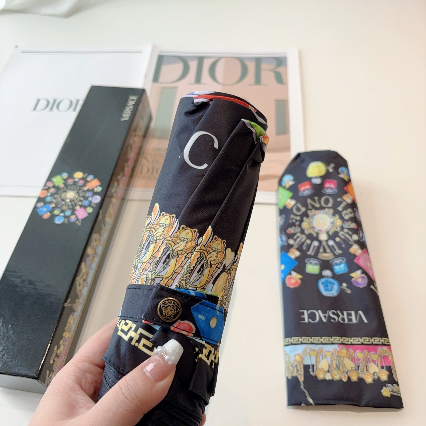  范思哲（VERSACE）新款 三折自动折叠晴雨伞 年度最新火爆单品  原单代工级品质 第一代210T碰