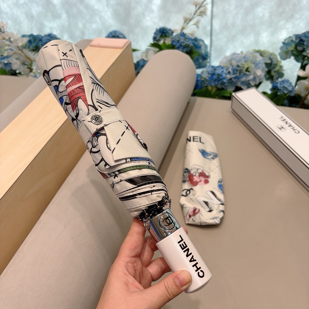 CHANEL（香奈儿）经典拼接 三折自动折叠晴雨伞 选用台湾进口UV防紫外线伞布 原单代工级品质 2色