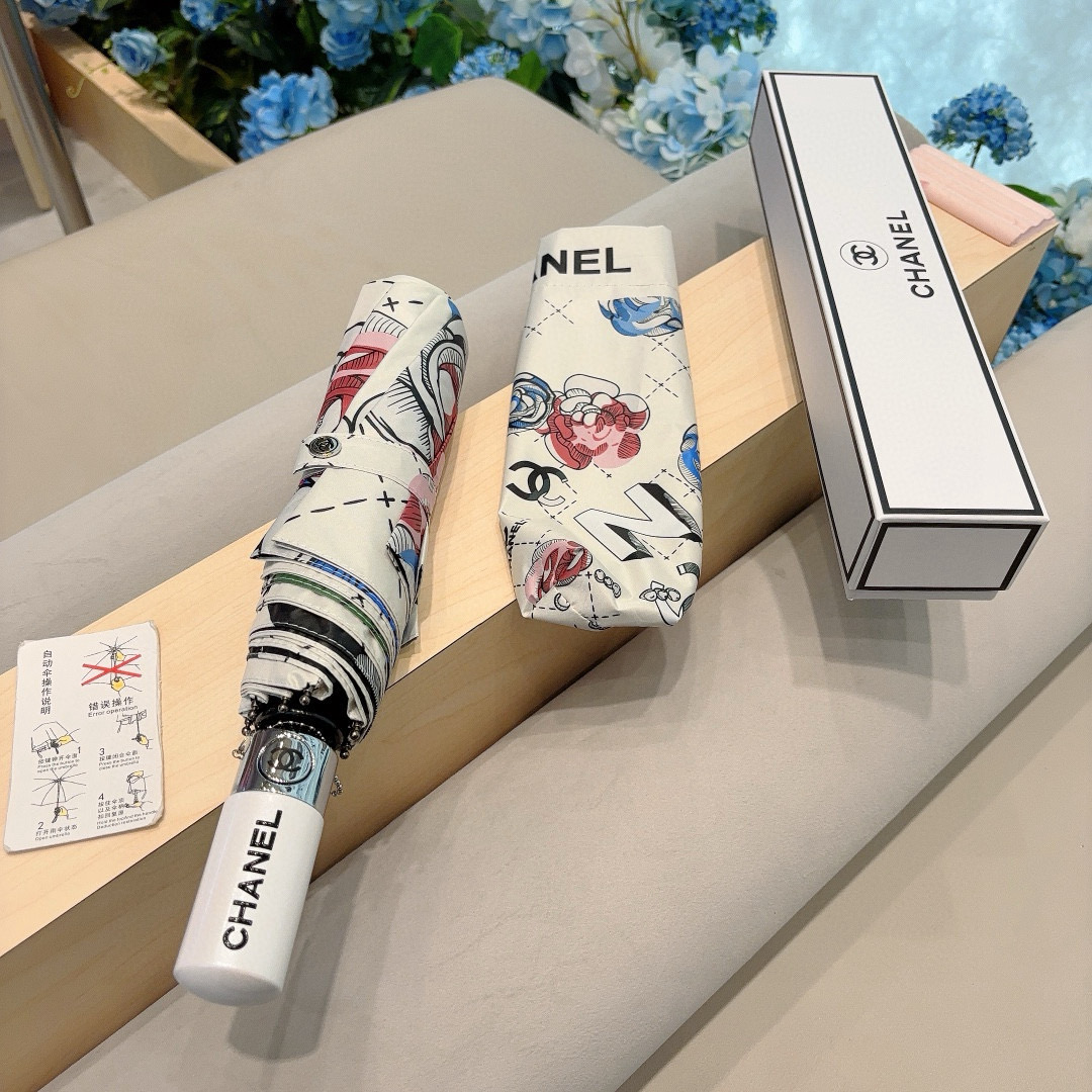  CHANEL（香奈儿）经典拼接 三折自动折叠晴雨伞 选用台湾进口UV防紫外线伞布 原单代工级品质 2色