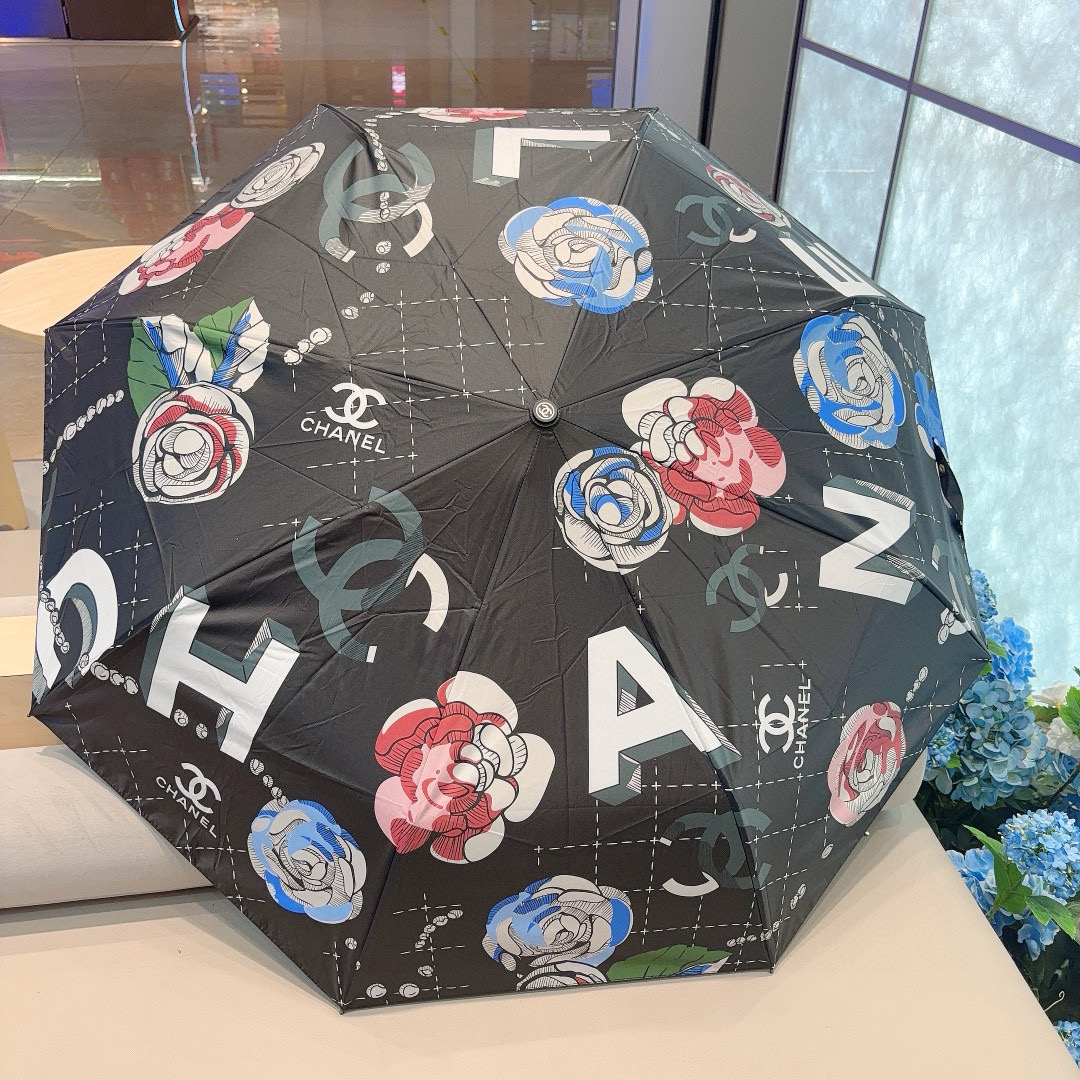  CHANEL（香奈儿）经典拼接 三折自动折叠晴雨伞 选用台湾进口UV防紫外线伞布 原单代工级品质 2色