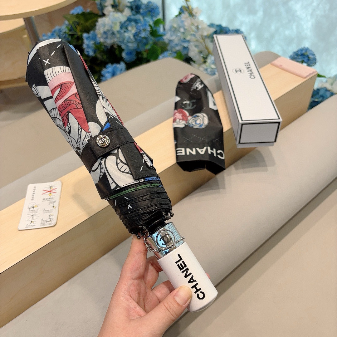  CHANEL（香奈儿）经典拼接 三折自动折叠晴雨伞 选用台湾进口UV防紫外线伞布 原单代工级品质 2色