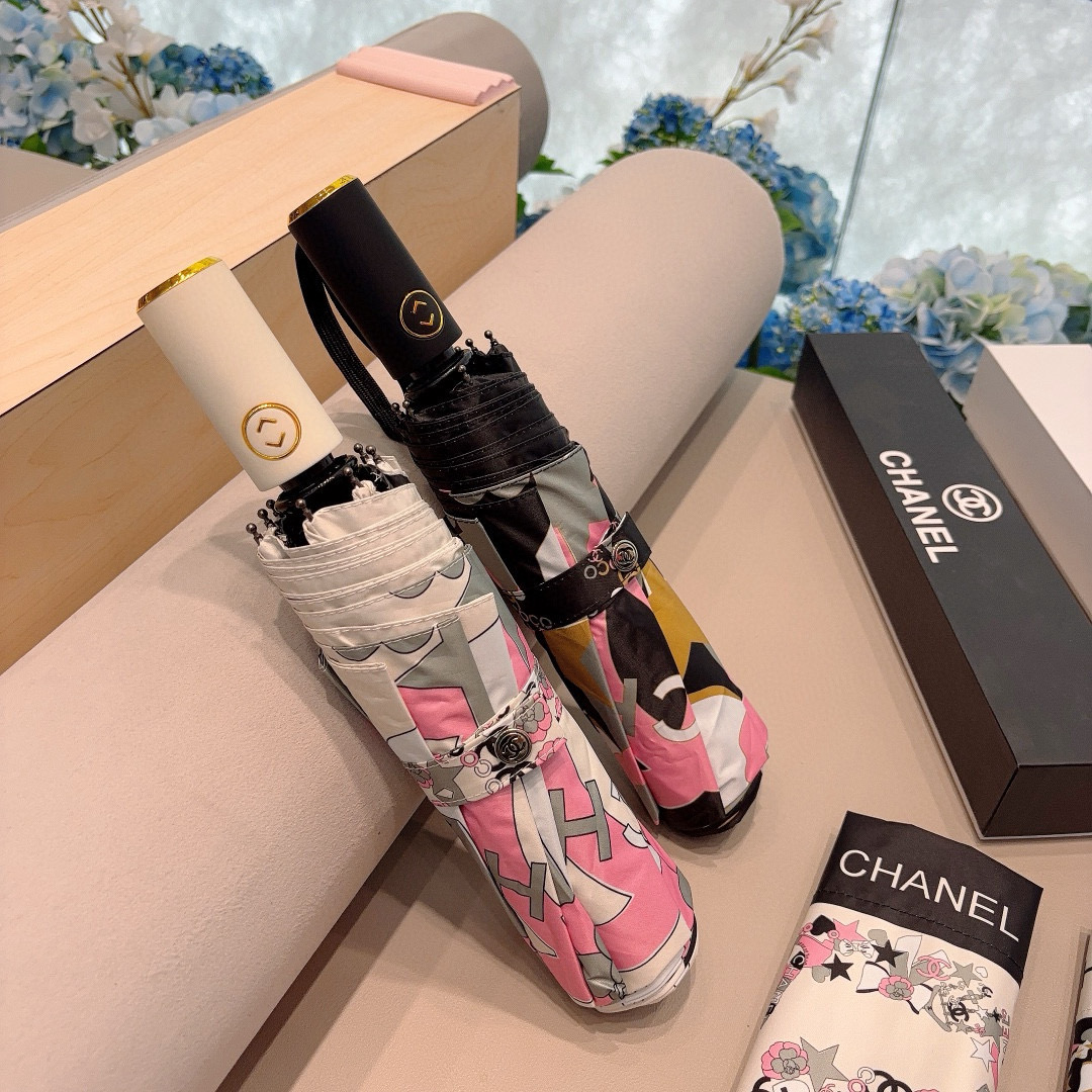  CHANEL（香奈儿）三折自动折叠晴雨伞 选用台湾进口UV防紫外线伞布 原单代工级品质 