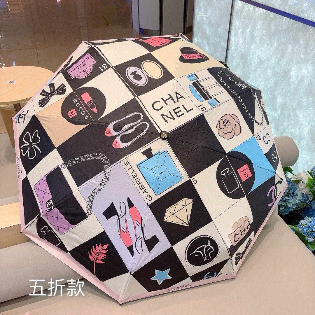 CHANEL（香奈儿）五折手动折叠晴雨伞 选用台湾进口UV防紫外线伞布 原单代工级品质  🌹2色