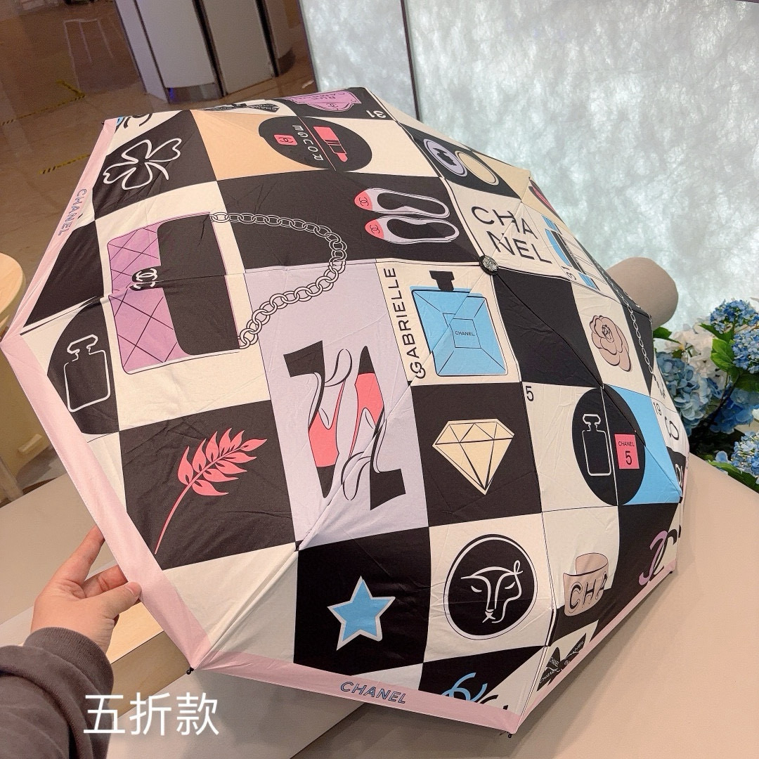 CHANEL（香奈儿）五折手动折叠晴雨伞 选用台湾进口UV防紫外线伞布 原单代工级品质  🌹2色