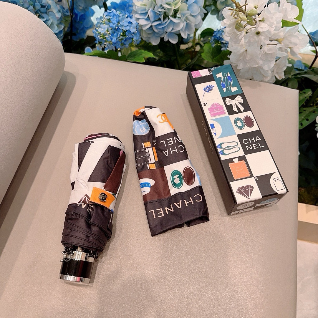 CHANEL（香奈儿）五折手动折叠晴雨伞 选用台湾进口UV防紫外线伞布 原单代工级品质  🌹2色