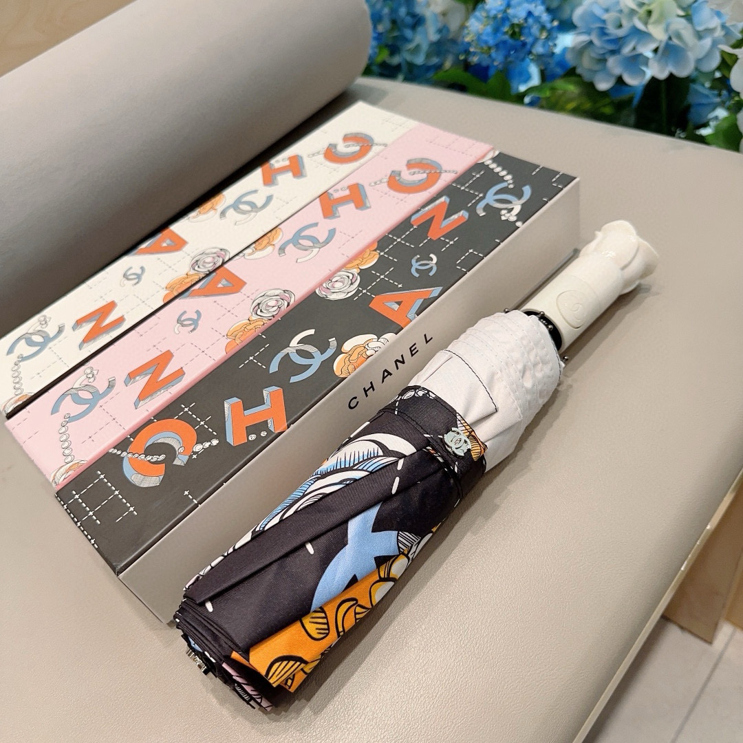  CHANEL（香奈儿） 玫瑰花头手柄 三折自动折叠晴雨伞    阻隔99%直射伞面的紫外线 杜绝夏季晒