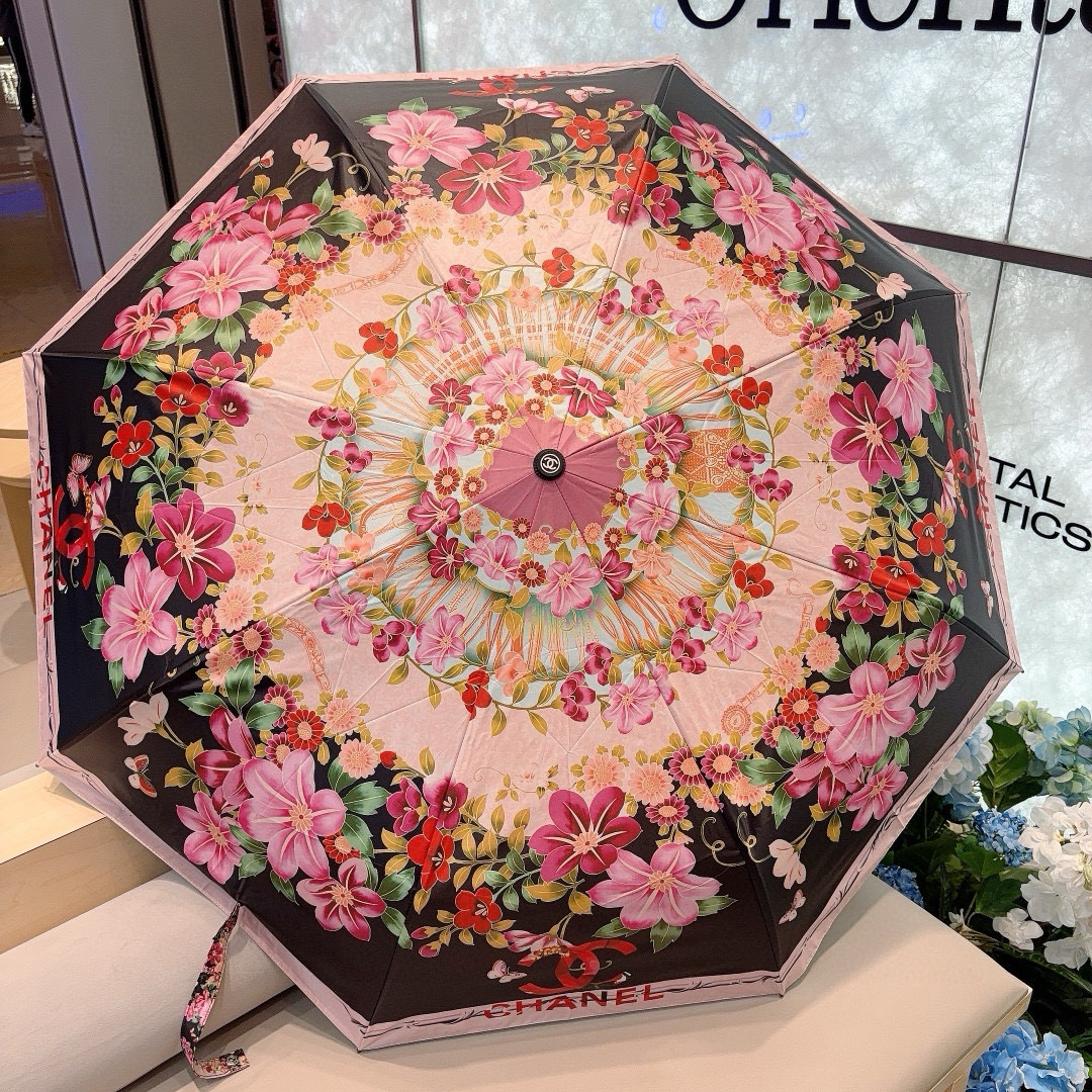  CHANEL（香奈儿）三折自动折叠晴雨伞 选用台湾进口UV防紫外线伞布 原单代工级品质 