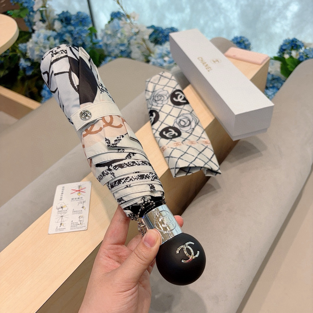  CHANEL（香奈儿）三折自动折叠晴雨伞 选用台湾进口UV防紫外线伞布 原单代工级品质 2色