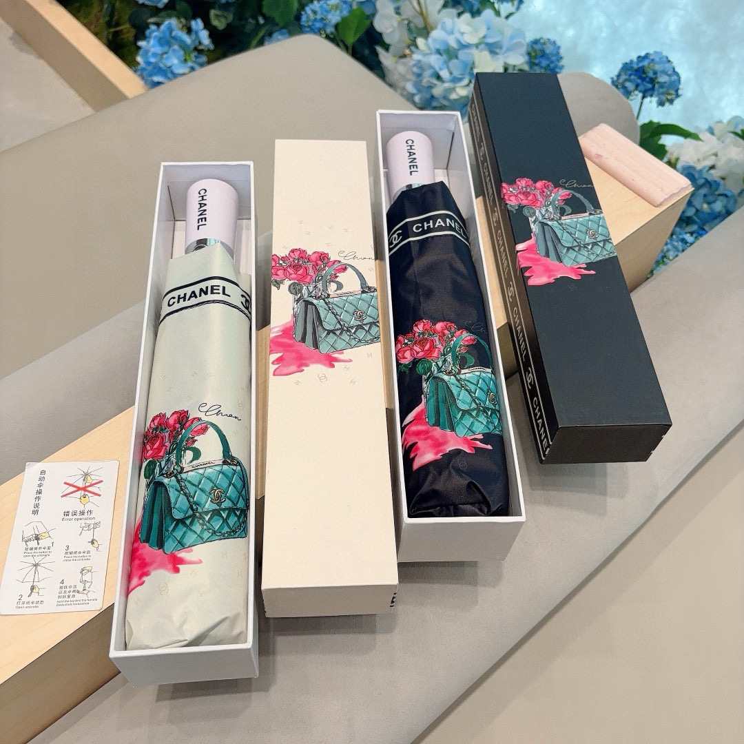  CHANEL（香奈儿）三折自动折叠晴雨伞 选用台湾进口UV防紫外线伞布 原单代工级品质 