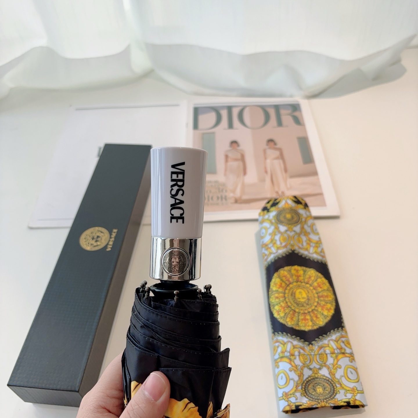  范思哲（VERSACE）新款 三折自动折叠晴雨伞 年度最新火爆单品  原单代工级品质 第一代210T碰