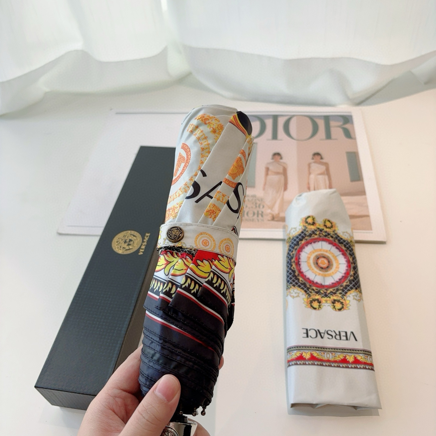  范思哲（VERSACE）新款 三折自动折叠晴雨伞 年度最新火爆单品  原单代工级品质 第一代210T碰