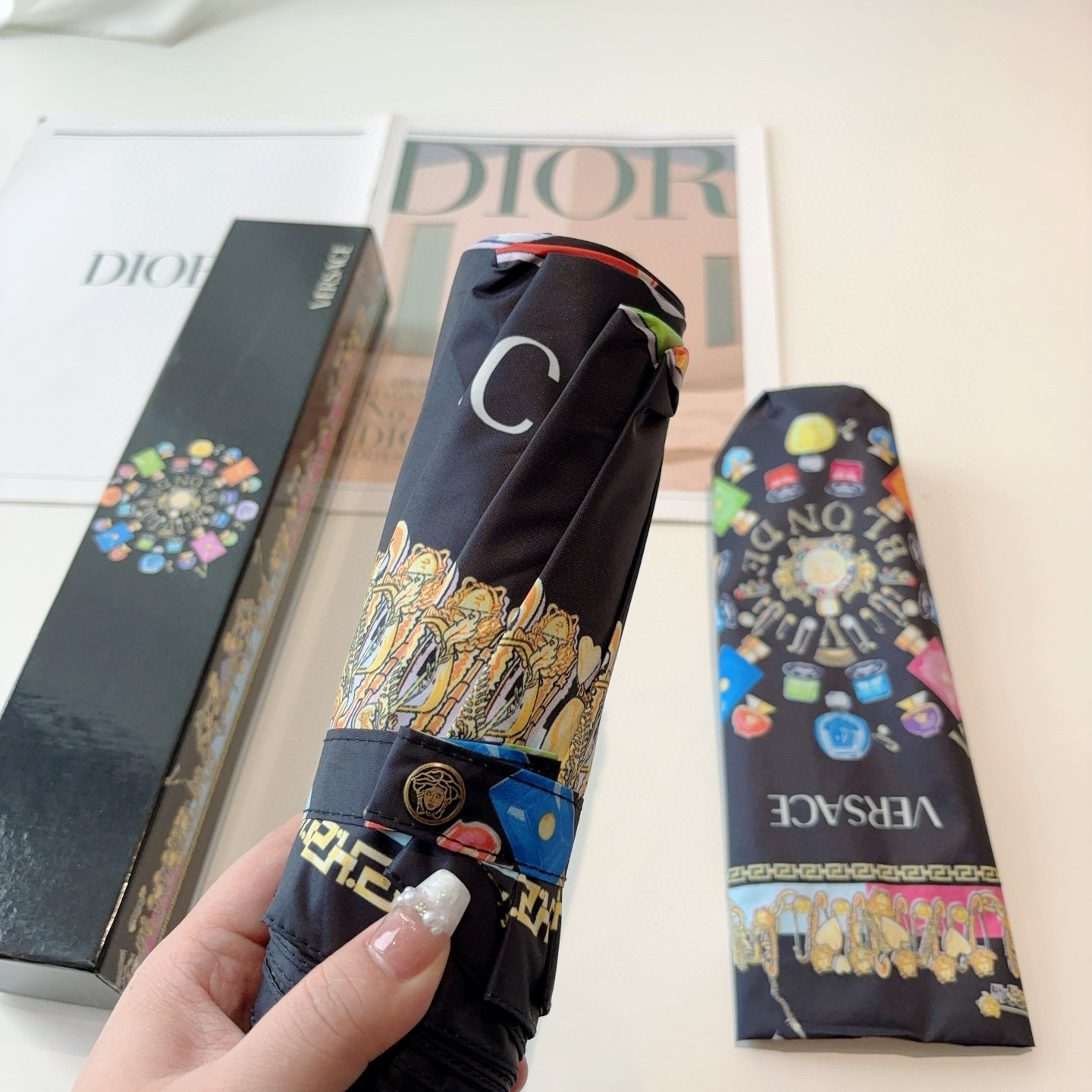  范思哲（VERSACE）新款 三折自动折叠晴雨伞 年度最新火爆单品  原单代工级品质 第一代210T碰