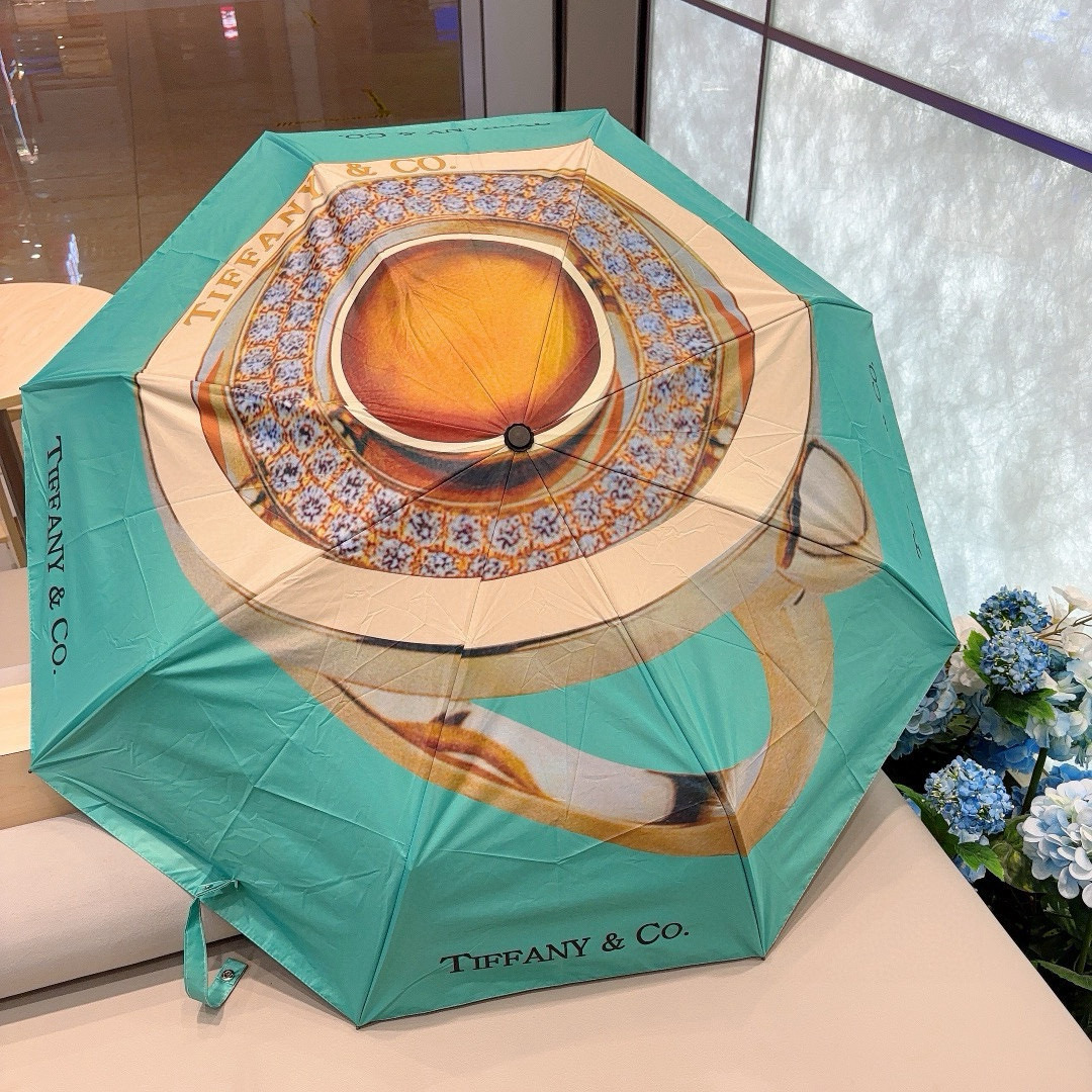  Tiffany蒂芙尼 💍时尚独特、三折自动折叠晴雨伞 火爆来袭 夏日里的小清新 高效阻隔紫外线涂层 有