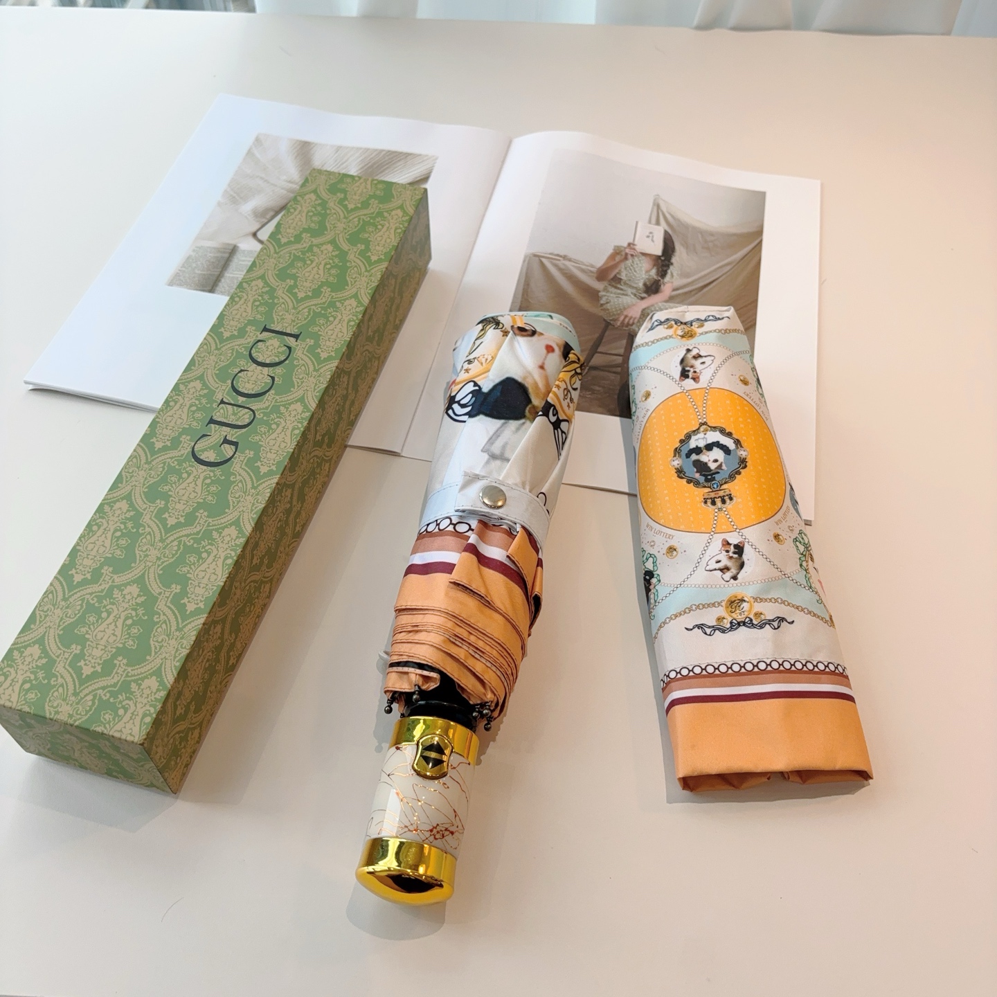  GUCCI（古奇）新款 三折自动折叠晴雨伞 选用台湾进口UV防紫外线伞布 原单代工级品质  🌹